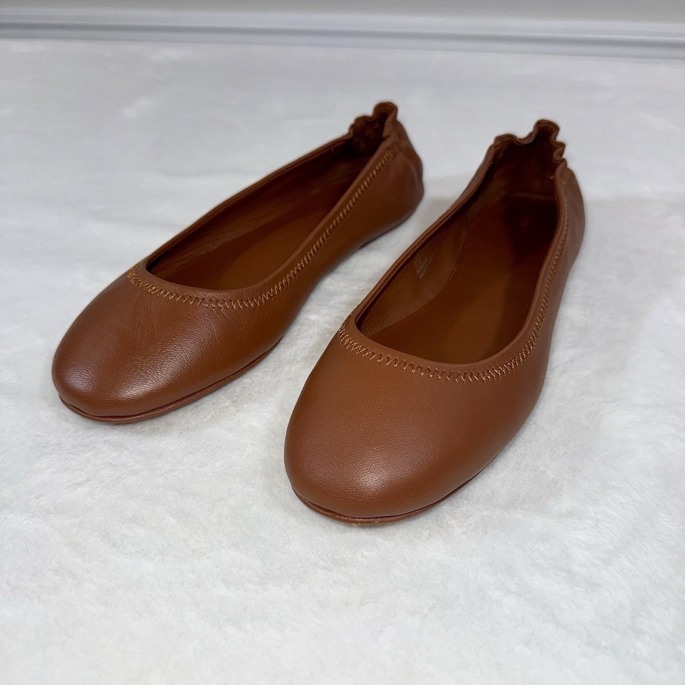 Quince Italian Leather On-The-Go Ballet Flat Cognac Shoes Womans Sz 8 Minimalist